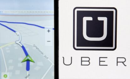 Ilustración de los mapas de Nokia y el logo de Uber.