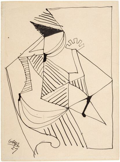 Ramón Gaya, 'Cubista' de 1927. Tinta sobre papel, 21 x 16 cm. Museo Ramón Gaya. Exhibido dentro de la exposición 'Reacción y ruptura. Vanguardia frente al tradicionalismo' del MUBAM, ya en la sala dedicada a las vanguardias.