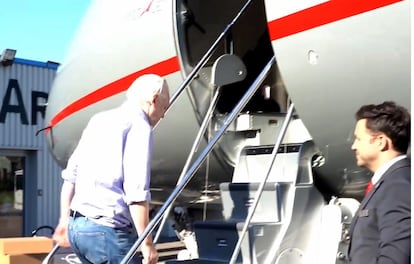 A still taken from a video released by Wikileaks shows Julian Assange boarding a plane at Stansted airport on 25 June 2024.