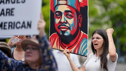 Una protesta a favor de Kilmar Abrego García.