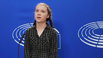 Greta Thunberg en el Parlamento Europeo, el pasado 14 de abril. 