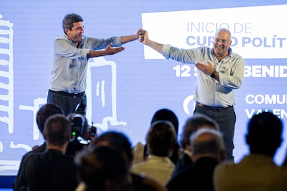 Carlos Mazón y Miguel Tellado, este viernes, en el acto del  PPCV en Benidorm. 