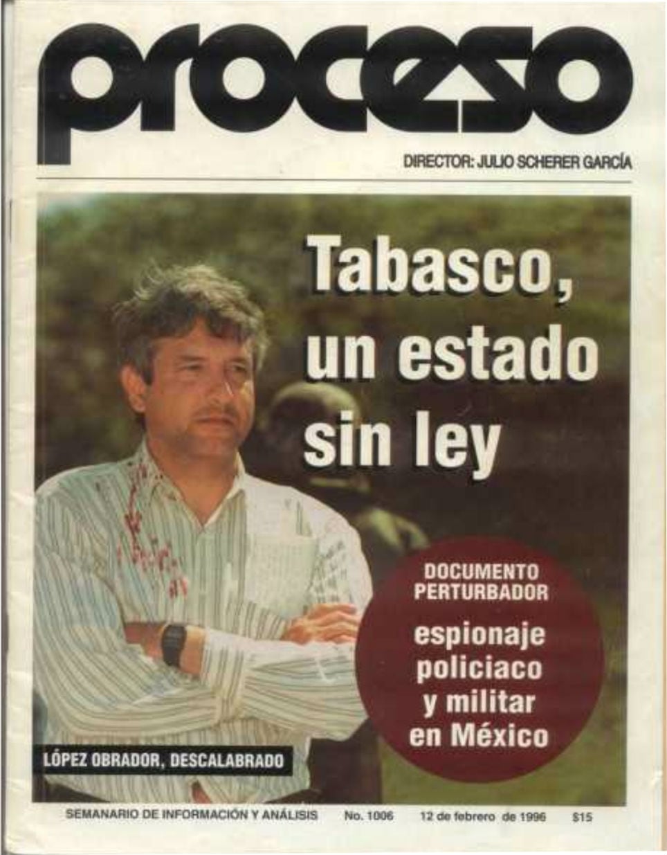 Portada de la revista Proceso en febrero de 1996.