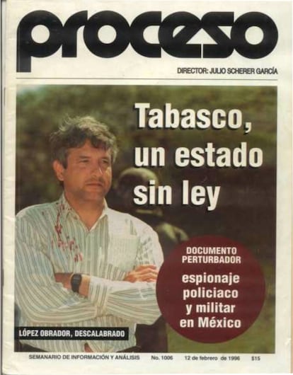 Portada de la revista Proceso en febrero de 1996.