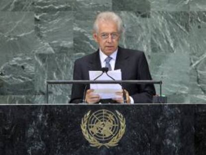 El primer ministro italiano, Mario Monti, interviene ante la Asamblea General de la ONU en la sede de Naciones Unidas en Nueva York, Estados Unidos.
