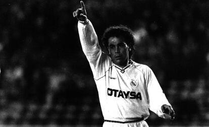 Hugo Sánchez, durante un partido del Madrid en 1993.
