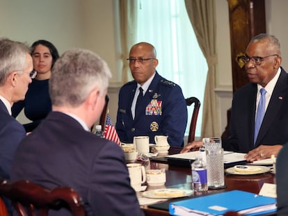 U.S. Defense Secretary Lloyd Austin holds a bilateral meeting with NATO Secretary Jens Stoltenberg at the Pentagon in Washington, U.S., January 29, 2024.