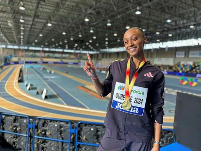 Ana Peleteiro, campeona de triple salto y clasificada para los Juegos en el pasado Campeonato de España de short track de Ourense.