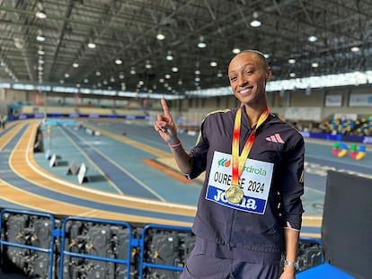 Ana Peleteiro, campeona de triple salto y clasificada para los Juegos en el pasado Campeonato de España de short track de Ourense.