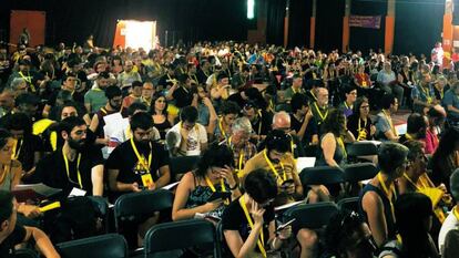 Asamblea de la CUP en Celrà, ayer.