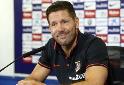 Simeone, durante la rueda de prensa previa al duelo contra el Barcelona