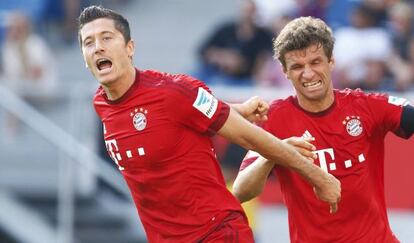 Lewandowski  celebra el gol del triunfo del Bayern.