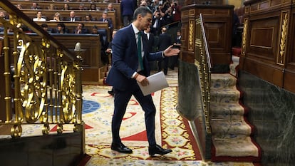 Sánchez, antes de su intervención en la Cámara baja.