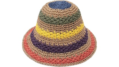 Sombrero crochet colorido y con ala ancha para mujer