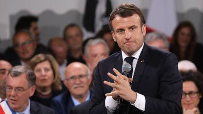 El presidente francés, Emmanuel Macron, durante el 'Gran debate nacional', en Córcega, el pasado 4 de abril. 