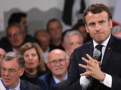 El presidente francés, Emmanuel Macron, durante el 'Gran debate nacional', en Córcega, el pasado 4 de abril. 