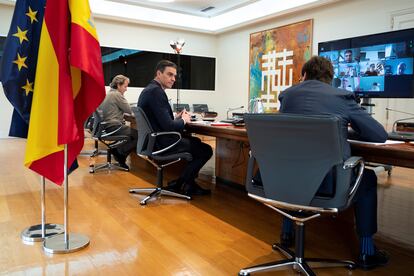 Pedro Sánchez , durante la reunión del comité técnico del coronavirus el pasado sábado.