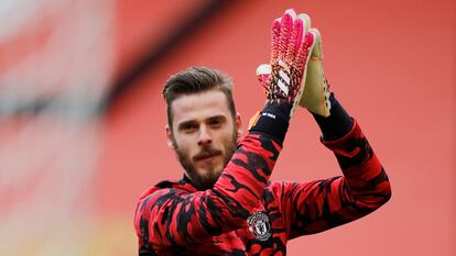 David de Gea, en un partido del Manchester United contra el Fulham el 18 de mayo de 2021 en Old Trafford.