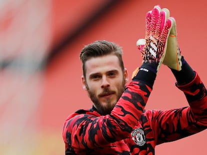 David de Gea, en un partido del Manchester United contra el Fulham el 18 de mayo de 2021 en Old Trafford.