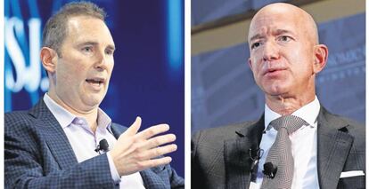 Andy Jassy y Jeff Bezos, el futuro y el actual CEO de Amazon.  