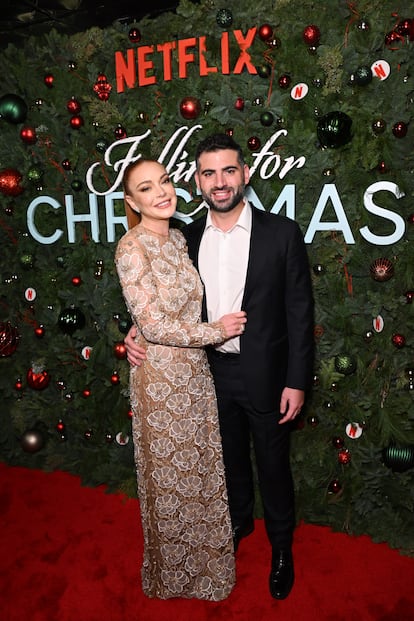 Lindsay Lohan y Bader Shammas en el estreno de su película 'Navidad de golpe', el 9 de noviembre de 2022 en Nueva York.