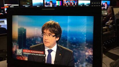 Carles Puigdemont en una televisió belga.