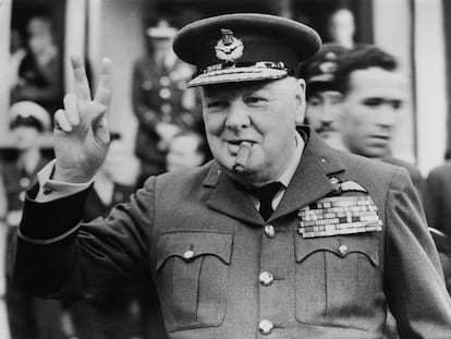 Winston Churchill (1874 - 1965) en Croydon, 1948. 