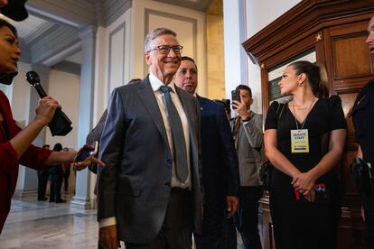Bill Gates arrives to attend the Senate bipartisan Artificial Intelligence Insight Forum.