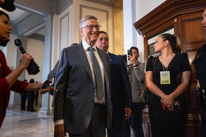 Bill Gates arrives to attend the Senate bipartisan Artificial Intelligence Insight Forum.