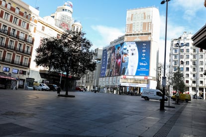 La plaza de Callao, vacía este lunes.