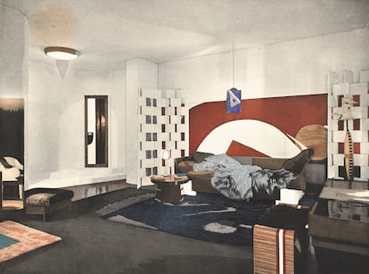 El excéntrico 'boudoir' de que diseñó Gray en 1923. @ Archives Galerie Gilles Peyroulet, Paris.