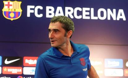 Ernesto Valverde, en la sala de prensa de la ciudad deportiva del Barcelona. 