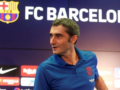 Ernesto Valverde, en la sala de prensa de la ciudad deportiva del Barcelona. 