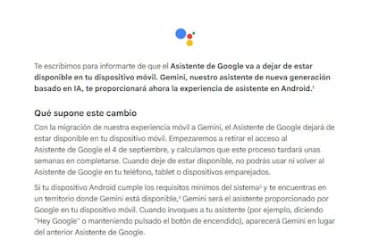 Aviso final del Asistente de Google I