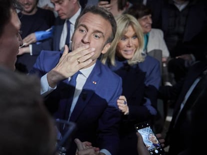 El presidente francés Emmanuel Macron tras conocer el resultado de la primera vuelta de las elecciones presidenciales. 