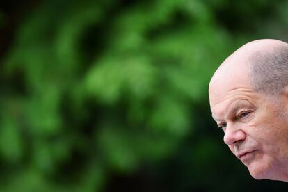 El canciller alemán, Olaf Scholz, este sábado en un acto en Berlín.