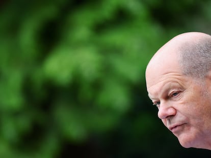 El canciller alemán, Olaf Scholz, este sábado en un acto en Berlín.