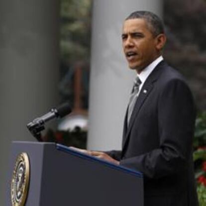 Barack Obama, durante su comparecencia pública en el Rose Garden