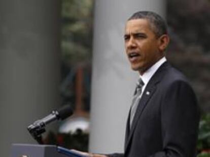 Barack Obama, durante su comparecencia pública en el Rose Garden