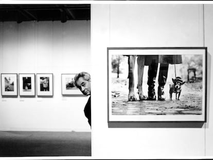 Elliot Erwitt con su imagen de perros más famosa, en una exhibición el 29 de noviembre de 1994.