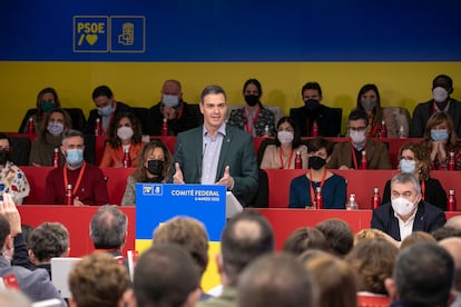 Pedro Sánchez, en el último comité federal del PSOE, el 6 de marzo.