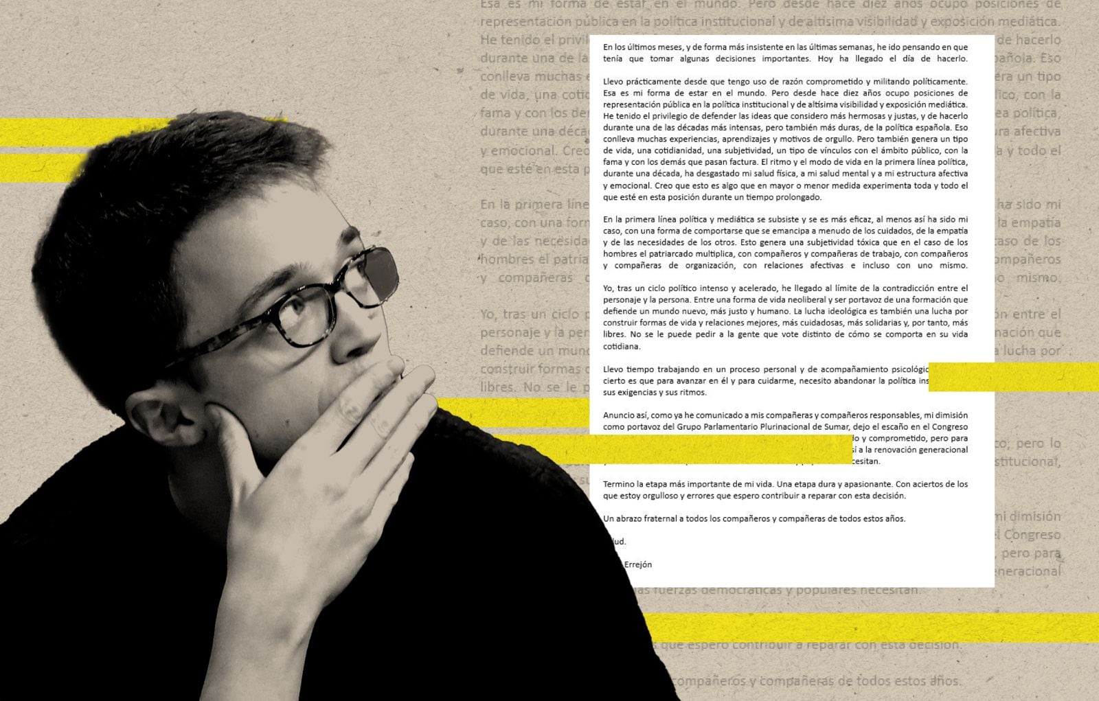 Radiografía de la críptica carta de dimisión de Íñigo Errejón: El “patriarcado” y la “subjetividad tóxica” 