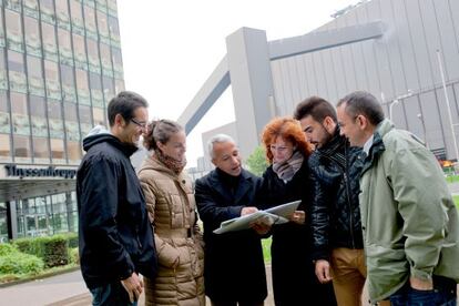 Empleados españoles de ThyssenKrupp en la ciudad alemana de Duisburg.