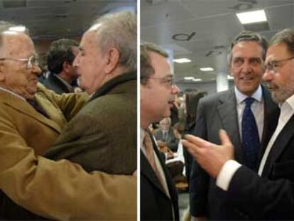 Santiago Carrillo abraza a Miguel Núñez. A la derecha, Luis Merino, Fernando Schwartz y Juan Luis Galiardo.