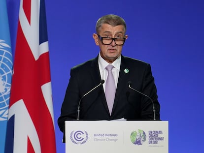 El primer ministro checo en funciones, Andrej Babis, durante su intervención el 1 de noviembre en la COP26 de Glasgow.