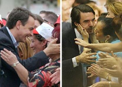 José Luis Rodríguez Zapatero y José María Aznar saludan a los simpatizantes ayer en León y en Valladolid.