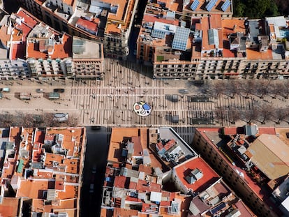 Digital recreation of the renovation of La Rambla in aerial view.