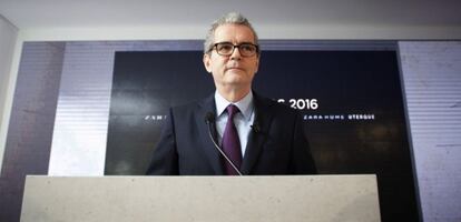 El presidente de Inditex, Pablo Isla, durante la presentación hoy los resultados del grupo.