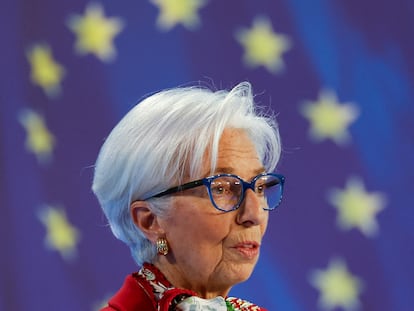 Christine Lagarde, durante la rueda de prensa del jueves.