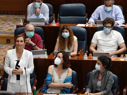 La portavoz de Más Madrid, Mónica García, interviene en el pleno en la Asamblea de Madrid.